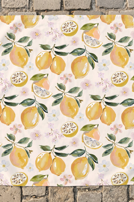 Mediterranean summer lemon and floral print bandana