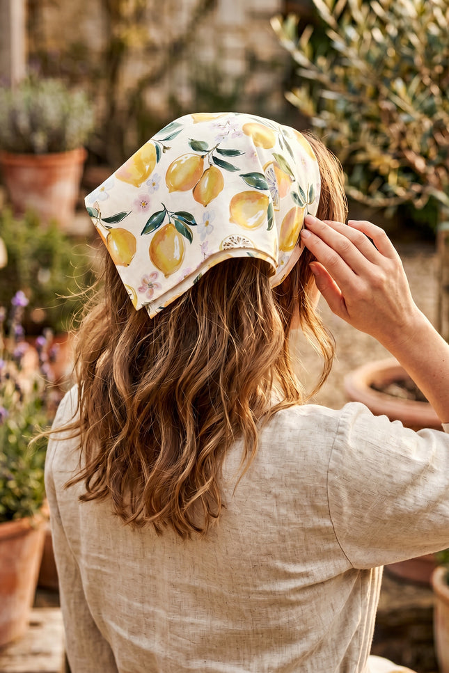 Mediterranean summer lemon and floral print bandana