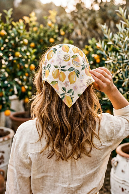 Mediterranean summer lemon and floral print bandana